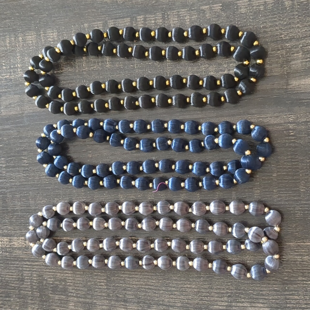 Vintage Satin Beaded Necklace With Gold-Tone Spacers Set Of 3